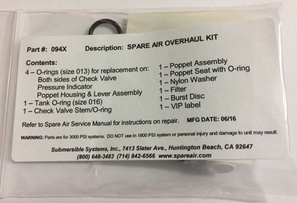 Spare Air Scuba Diving Regulator Service Kit