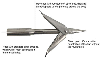 Double Barb Slim Body Stainless Steel Speartip