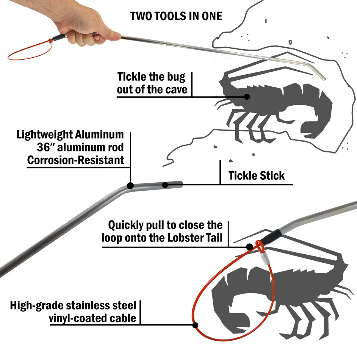 Aluminum Lobster Tickle Stick with Snare